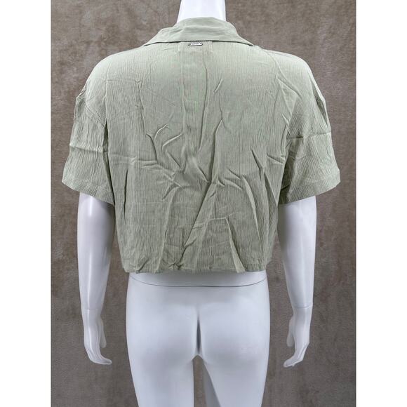 The Normal Brand Top Womens Large Ezra Cropped Short Sleeves Sage Green Sheer - Picture 5 of 11